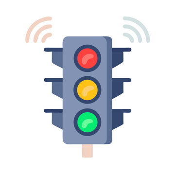 Smart Traffic Light System Communicating Via Wireless Signals on a Black Background