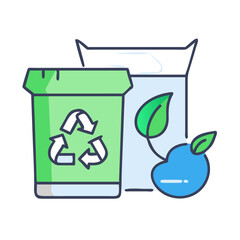 Illustrated Recycling Bin and Eco-Friendly Packaging Promoting Sustainability and Environmental Consciousness