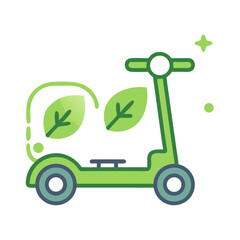 Eco-Friendly Electric Scooter: Sustainable Transportation Concept with Green Leaves on a Black Background