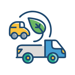 Eco-Friendly Delivery Vehicles: Car and Truck with Leaf Design in Modern Flat Style