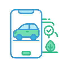 Electric vehicle app showing eco-friendly car features on a smartphone interface.