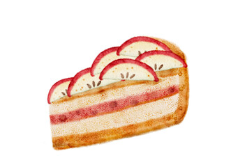 Digital watercolor illustration of a delicious slice of apple pie, perfect for autumn and food-related designs...