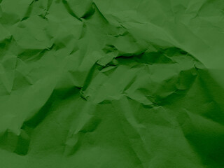 Green background crumpled paper scrapbook empty abstract backdrop, texture wrinkled card grunge sheet cardboard rough letter newspaper mockup cosmetic or eco system environment change natural.