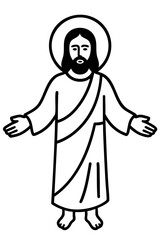 Jesus with a holy halo raising both arms, symbol of love, blessing, and divine grace illustration