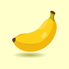 Illustration of a single yellow banana on a light yellow background. Simple and clean, ideal for themes related to food, health, and nutrition.