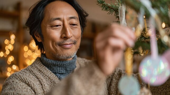 Celebrating Christmas with a focus on recycling and upcycling holiday decorations in a cozy home setting - Powered by Adobe