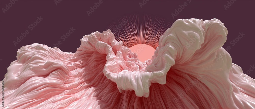 Poster abstract digital art piece that appears to be a 3d rendering of a pink and white wave-like structure