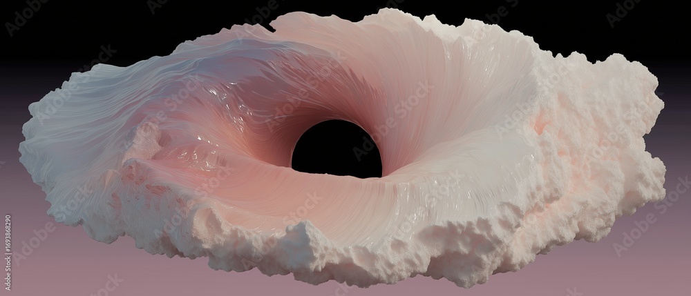 Poster 3d rendering of a large, circular object with a pink and white color scheme. the object appears to b