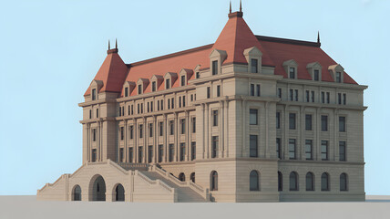 Obraz premium Majestic historic building with grand staircase under a clear blue sky