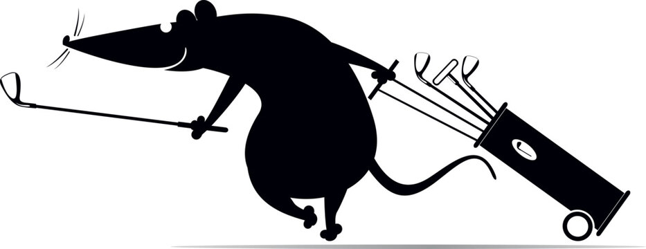 black rat playing golf with clubs clip art preview