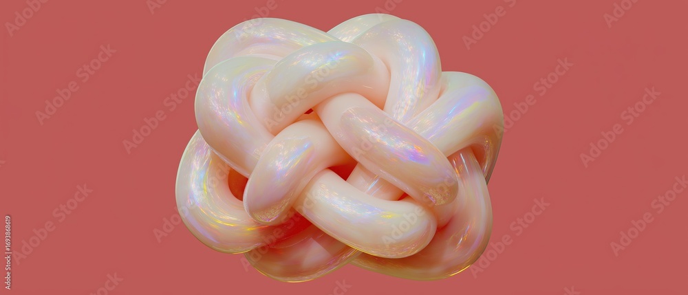Poster 3d rendering of a knot-like object on a pink background. the knot appears to be made up of multiple 