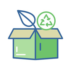 Eco-Friendly Packaging Concept: Cardboard Box with Leaf and Recycle Symbol Illustration