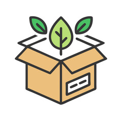 Eco-friendly packaging concept with green leaves emerging from a cardboard box illustration