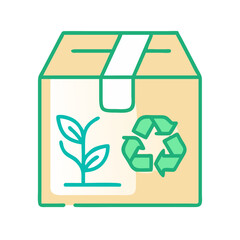 Eco-friendly delivery concept in a stylized carton with recycling and green sprout icon