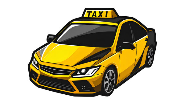 Taxi service logo with cab icon, yellow and black, isolated PNG. 
