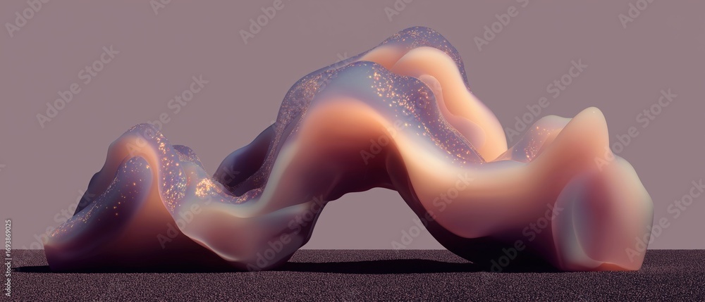Poster 3d rendering of an abstract sculpture. the sculpture is made up of multiple layers of different shad