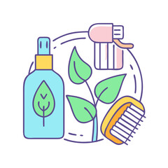 Colorful vector illustration of organic hair care set on a solid black background