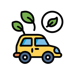 Iconic flat design illustration of an electric car powered by green energy