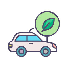Eco-friendly car symbol with leaf signifying green transport and environmental sustainability