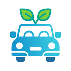 Eco-Friendly Car Illustration: Sustainable Transportation Concept with Plant Leaves and Gradient Blue Tones