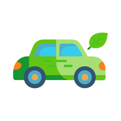Illustration of an electric car with leaf symbol, symbolizing sustainable transportation and green energy