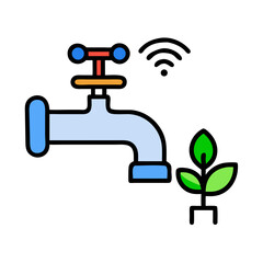 Sustainable water use illustration showing faucet with plant on a black background