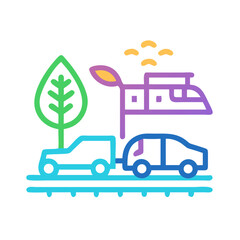 Fototapeta premium Vector Illustration of Car, Train, and Tree for Eco-Friendly Transportation Theme