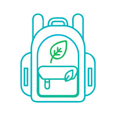 Ecological backpack icon with a leaf, symbolizing sustainability, isolated on black background