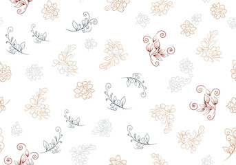 Delicate floral motifs scattered across a white canvas evoking a gentle spring garden atmosphere