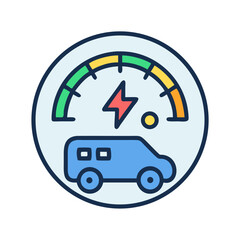 Obraz premium Electric vehicle charging status dashboard icon showcasing power level and alternative energy