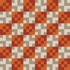 Pattern created from small orange squares in larger pale grey and khaki squares