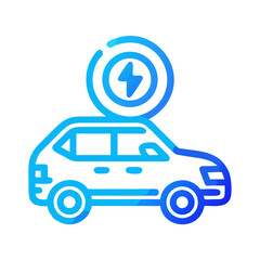 Electric car charging icon in neon blue gradient on a black background illustration