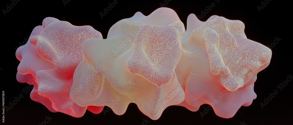 Poster abstract digital art piece that appears to be made up of three overlapping shapes.