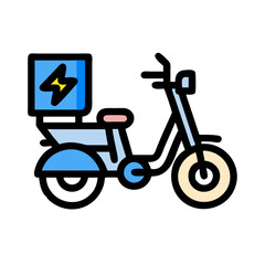 Electric bike delivery service concept featuring eco-friendly transportation and a charging symbol on delivery box