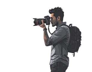 Silhouette of Photographer with Camera, isolated on transparent background. 