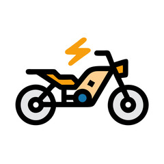 Fototapeta premium Electric motorcycle flat vector illustration representing green transportation on a solid black background