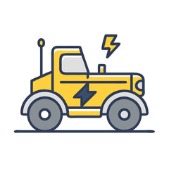 Stylized electric tractor illustration on black background for sustainable agriculture concepts