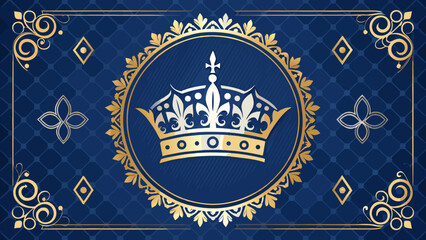 Elegant Gold and White Crown on Blue Background.