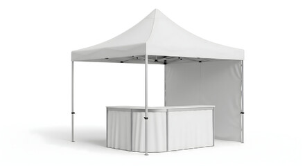 Clean white outdoor event tent with display counter, ready for customization