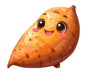 Smiling Kawaii Sweet Potato Character, isolated on transparent background.