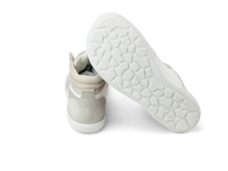 Two white and grey high top sneakers with textured white soles shoes footwear