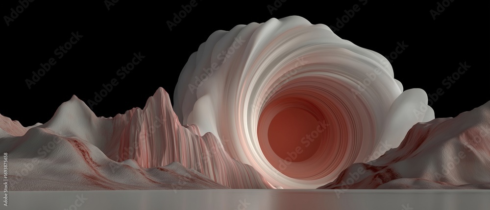 Poster digital art piece that appears to be a 3d rendering of a mountain landscape.