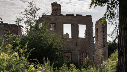 ruined street and destroyed houses the city Kiev war in Ukraine
