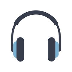 Flat Vector Graphic of Blue and Dark Gray Headphones on a Black Background