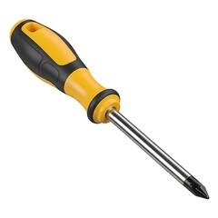 A bright yellow and black screwdriver is displayed against a plain white background.