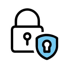 Digital security concept showing blue shield and keyhole against a stark black background