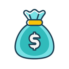 Stylized Teal Money Bag with White Dollar Sign Icon on Black Background