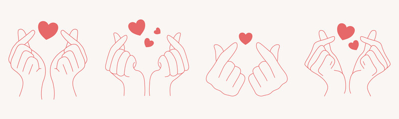 set of Korean k pop finger heart love hand gesture line clip art vector graphic element