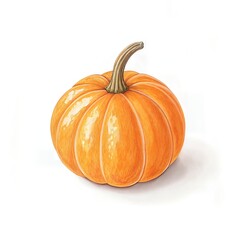 Obraz premium Simple clean illustration of a small uncarved orange pumpkin on a white background showcasing its smooth curves and texture