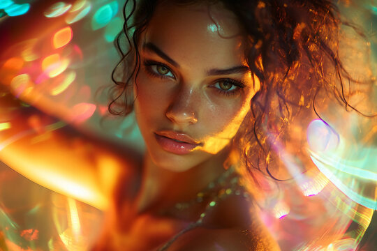 Stunning Performance Dancer In Vibrant Neon Lights Dynamic Choreography And Motion Art Generative AI